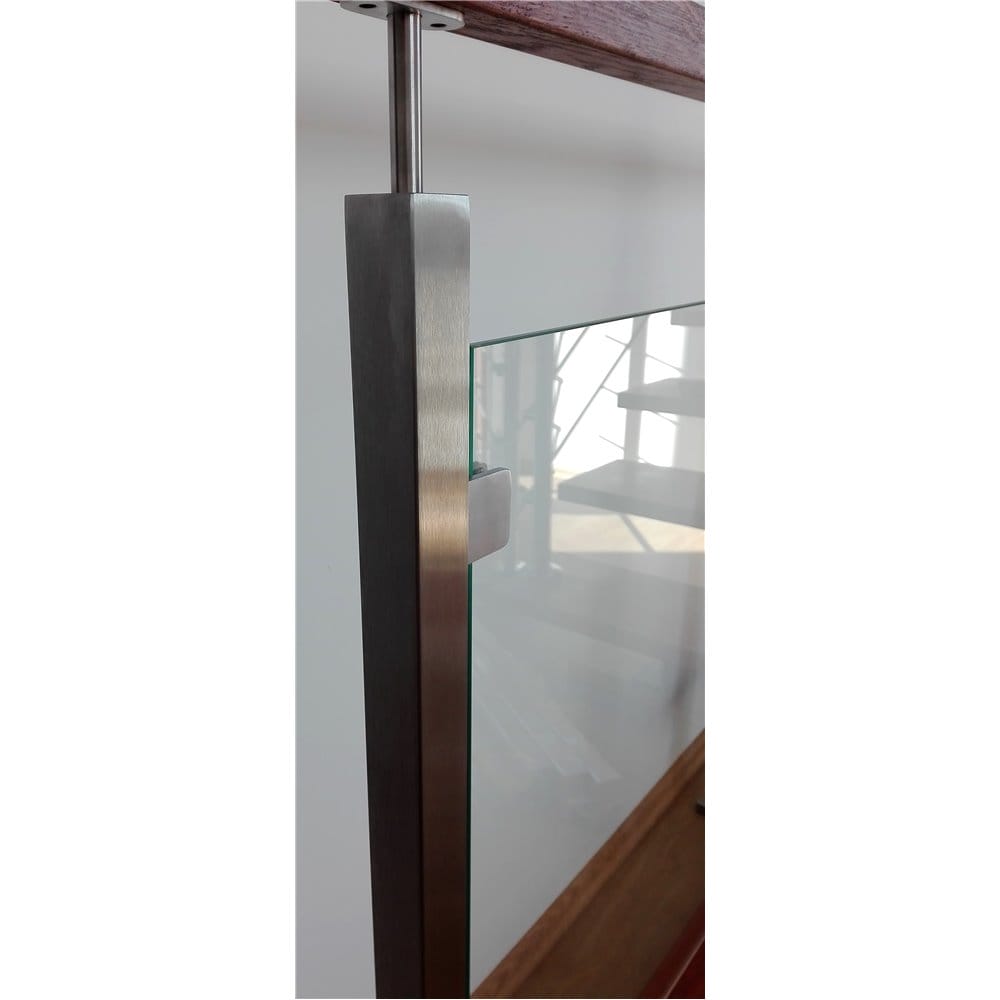 Słupek stal nierdzewna 40x40x2mm - 2 uchwyty szkła (montaż płaski)