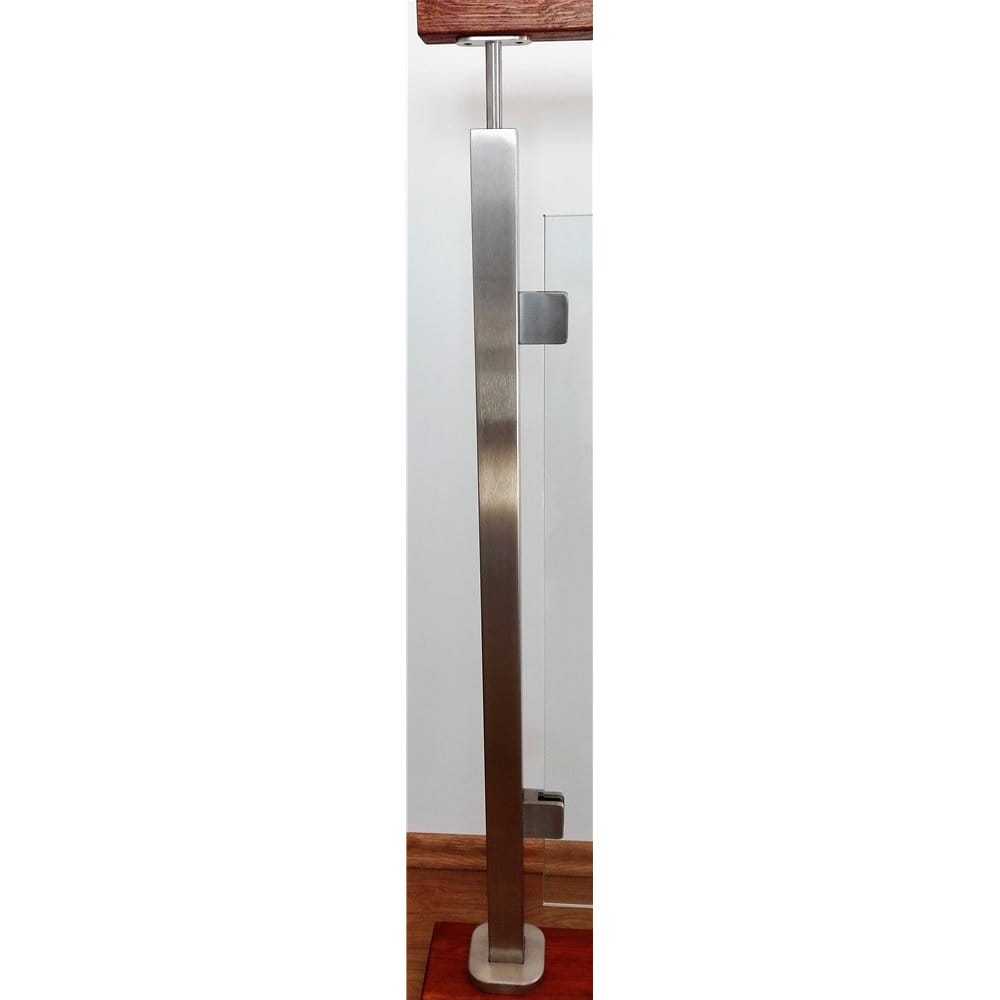 Słupek stal nierdzewna 40x40x2mm - 2 uchwyty szkła (montaż płaski)