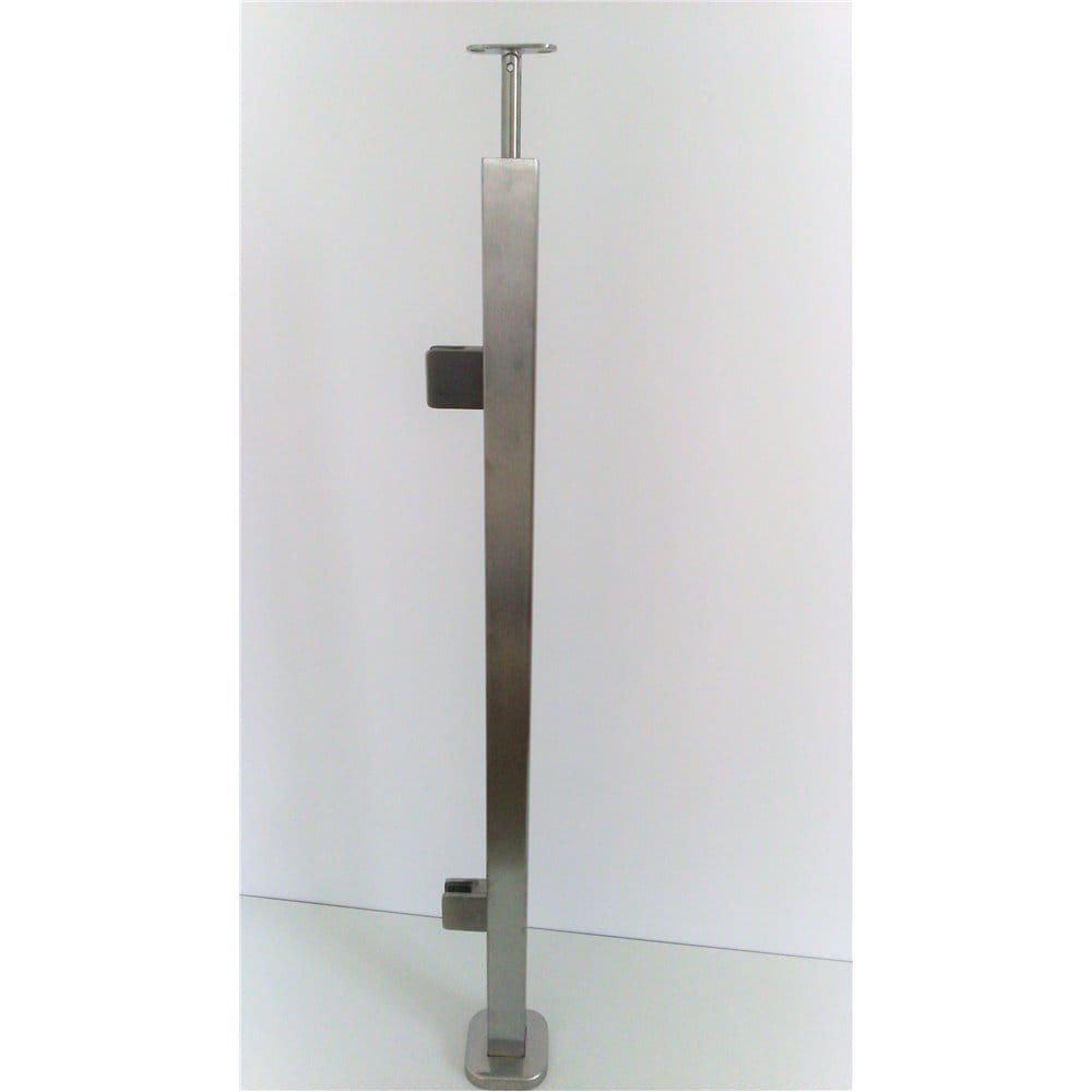 Słupek stal nierdzewna 40x40x2mm - 2 uchwyty szkła (montaż płaski)