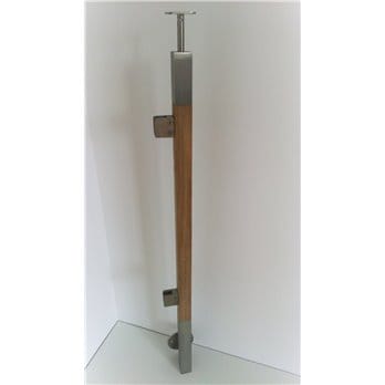 Słupek stal nierdzewna-drewno 40x40mm - 2 uchwyty szkła (mocowanie boczne)