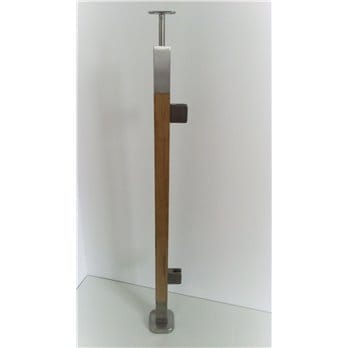 Słupek stal nierdzewna-drewno 40x40mm - 2 uchwyty szkła (mocowanie płaskie)