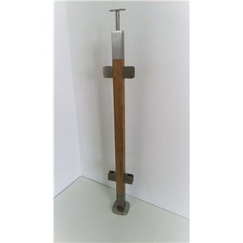 Słupek stal nierdzewna-drewno 40x40mm - 4 uchwyty do szkła (mocowanie płaskie)