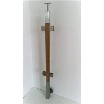 Słupek stal nierdzewna-drewno 40x40mm - 4 uchwyty do szkła (mocowanie boczne)