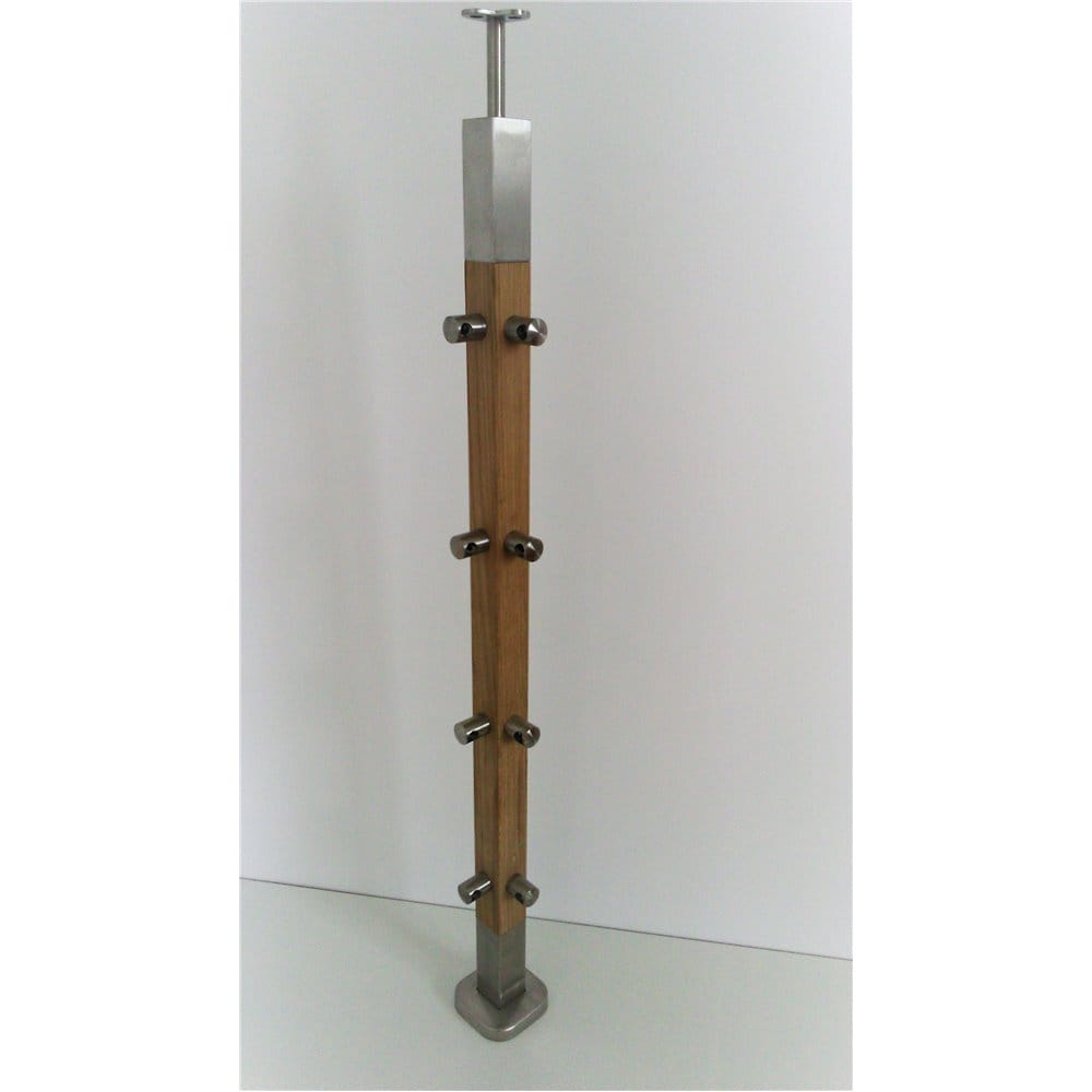 Słupek narożny -stal nierdzewna - drewno 40x40mm - 4 przelotki (montaż płaski)