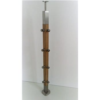 Słupek narożny -stal nierdzewna - drewno 40x40mm - 4 przelotki (montaż płaski)