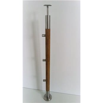 Słupek stal nierdzewna-drewno 42,4 mm - 3 przelotki (montaż płaski)