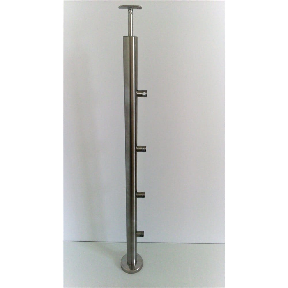 Słupek stal nierdzewna 42,4x2mm - 4 przelotki (montaż płaski)
