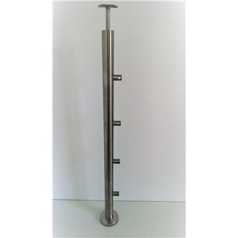 Słupek stal nierdzewna 42,4x2mm - 4 przelotki (montaż płaski)