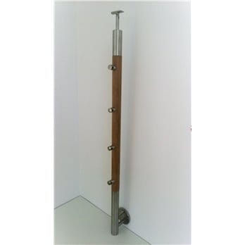 Słupek stal nierdzewna-drewno 42,4 mm - 4 przelotki (mocowanie boczne)