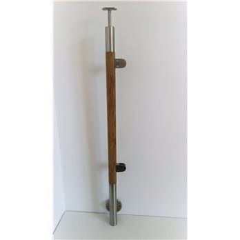 Słupek stal nierdzewna-drewno 42,4mm - 2 uchwyty szkła (mocowanie boczne)