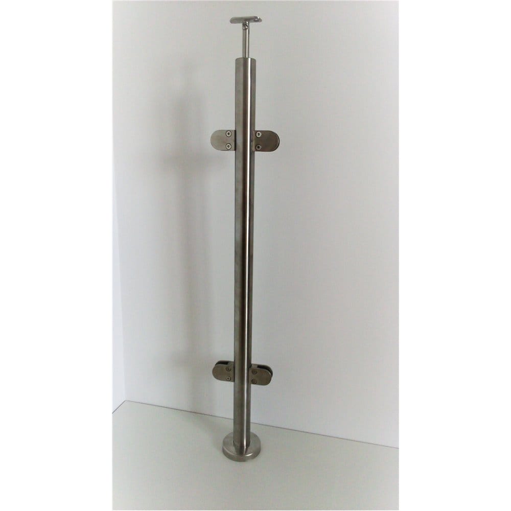 Słupek stal nierdzewna 42,4X2mm - 4 uchwyty szkła (montaż płaski)