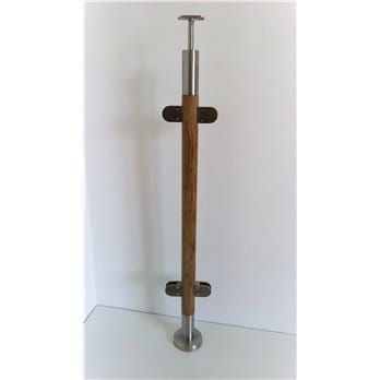 Słupek stal nierdzewna-drewno 42,4mm - 4 uchwyty do szkła (mocowanie płaskie)