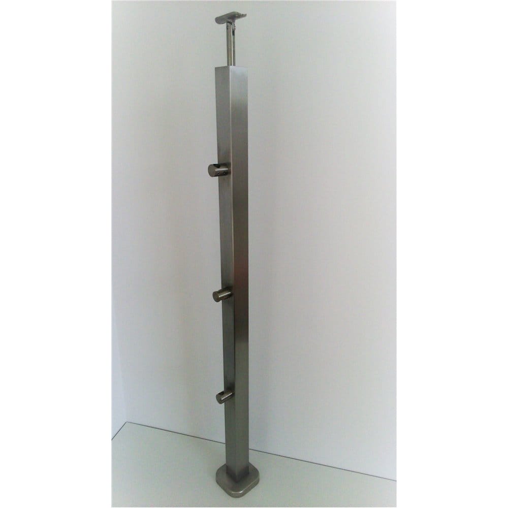 Słupek stal nierdzewna 40x40x2mm - 3 przelotki (montaż płaski)