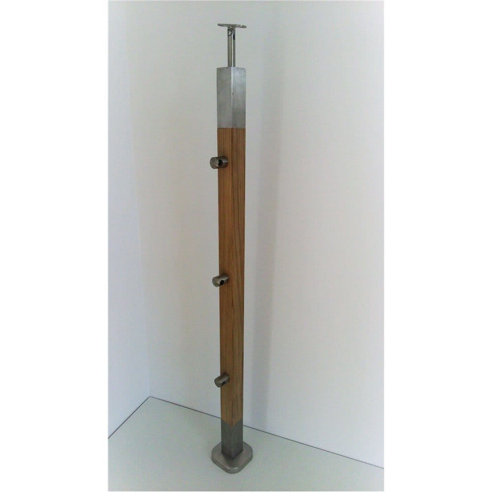 Słupek stal nierdzewna-drewno 40x40mm - 3 przelotki (mocowanie płaskie)