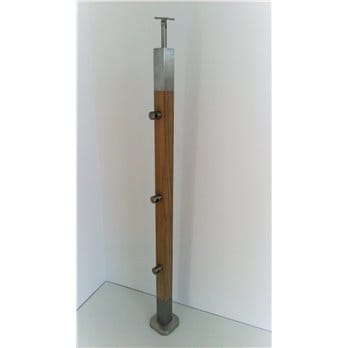 Słupek stal nierdzewna-drewno 40x40mm - 3 przelotki (mocowanie płaskie)