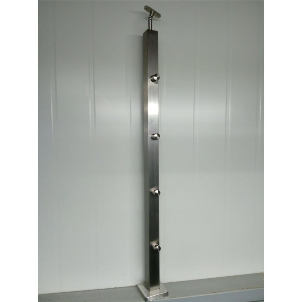 Słupek stal nierdzewna 40x40x2mm - 4 przelotki (montaż płaski)